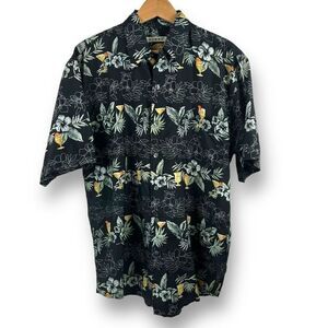 Summa Men's Size M Silk Button Up Hawaiian Aloha Shirt Tropical Cocktail Print‎